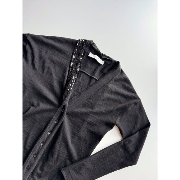 Vintage 90's CHRISTIAN DIOR Black Wool Knit Sequin Trim V-Neck Sweater, Size 6 - Picture 6 of 14